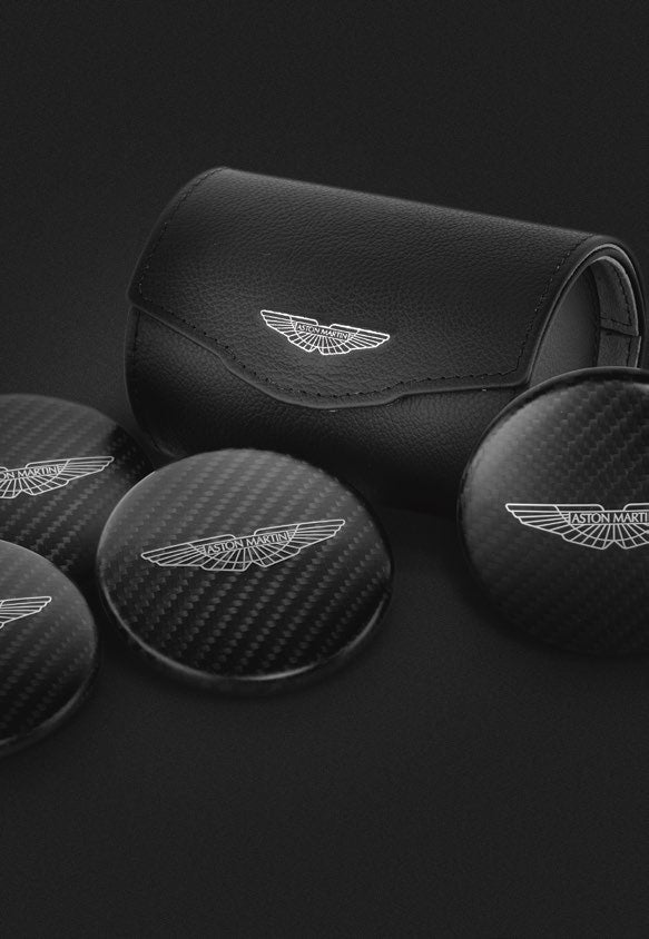 Aston Martin CARBON FIBER WHEEL CENTER CAPS W/ PRESENTATION CASE (GLOSS)