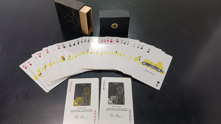 Lotus playing cards race cars